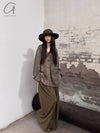AVIVA JIFEI XUE 24 Autumn and Winter Sage Herringbone Wool Knit V-Neck Cardigan AJX-FW24-VC-DKCW-AS Dark Persimmon